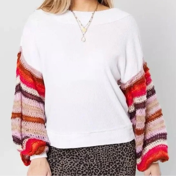 Free People / We the Free Cha Cha Crochet Knit Slouchy Boho Balloon Sleeve Top - Picture 1 of 10
